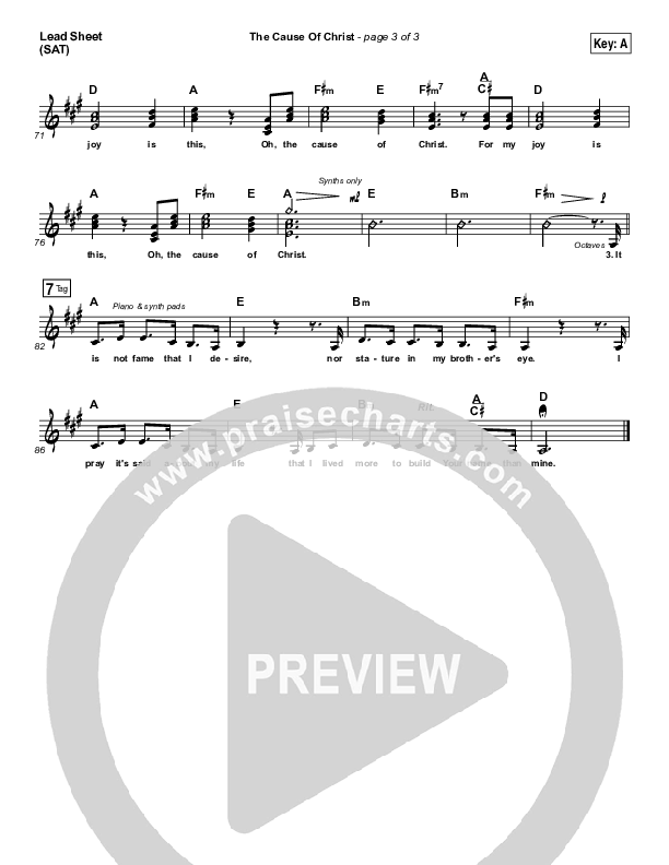 The Cause Of Christ Lead Sheet (SAT) (Kari Jobe)