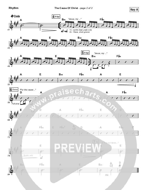 The Cause Of Christ Rhythm Chart (Kari Jobe)