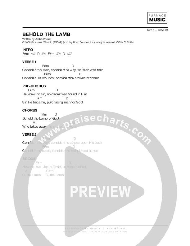 Behold The Lamb Chords & Lyrics (Kim Hager)