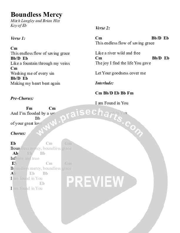Boundless Mercy Chords & Lyrics (Mitch Langley)