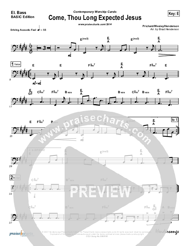 Come Thou Long Expected Jesus Bass Guitar (Dennis Jernigan)