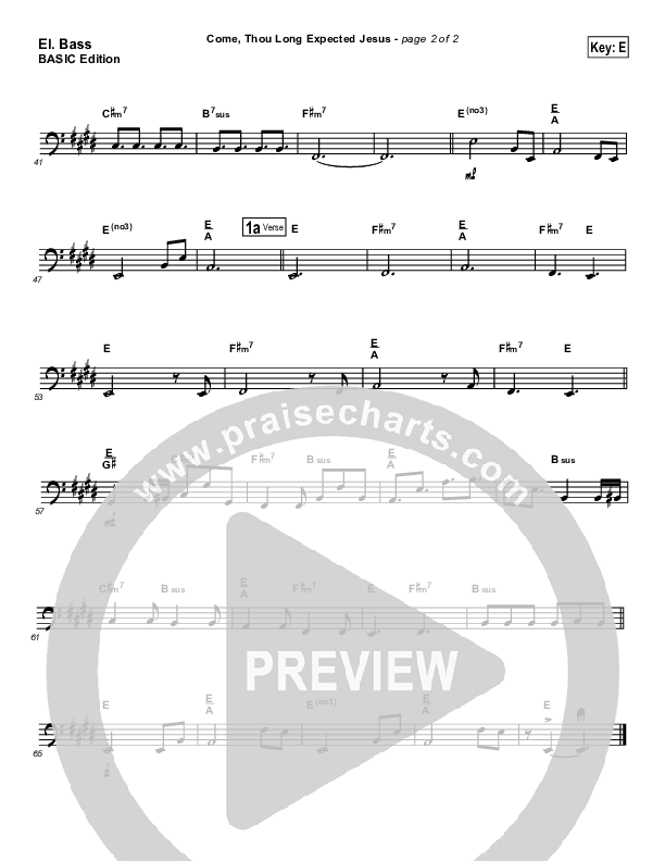 Come Thou Long Expected Jesus Bass Guitar (Dennis Jernigan)