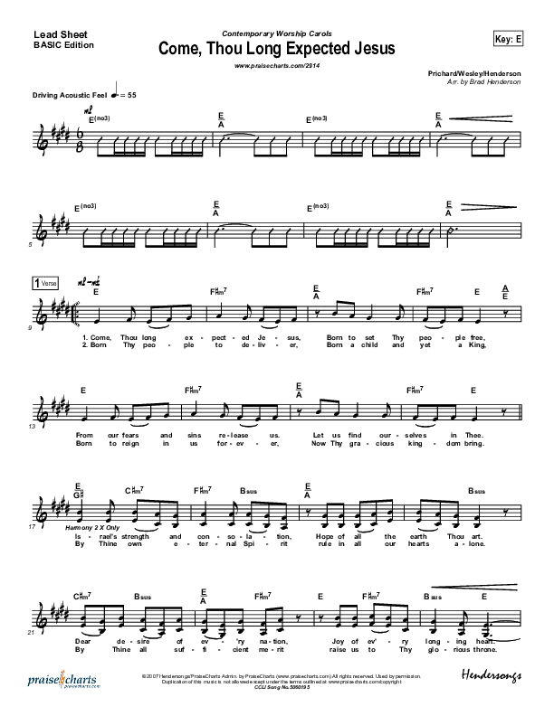 Come Thou Long Expected Jesus Lead Sheet (Dennis Jernigan)
