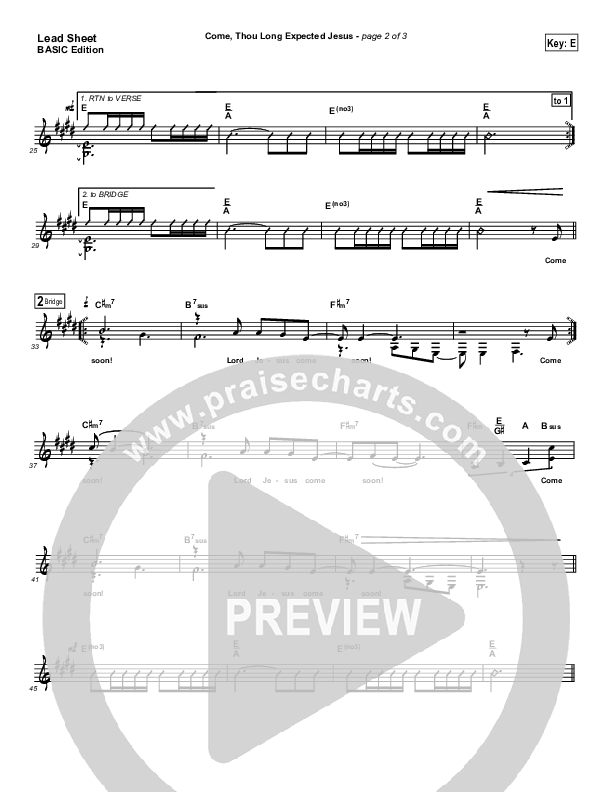 Come Thou Long Expected Jesus Lead Sheet (Dennis Jernigan)