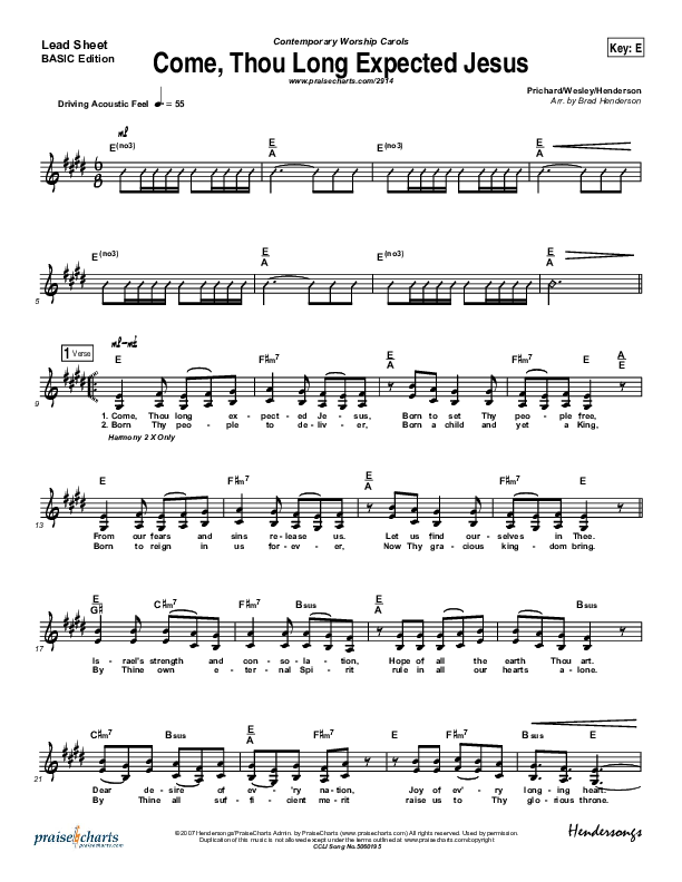 Come Thou Long Expected Jesus Lead Sheet (SAT) (Dennis Jernigan)