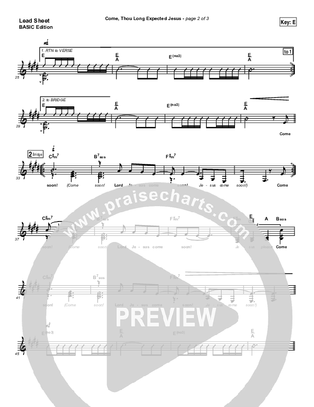 Come Thou Long Expected Jesus Lead Sheet (SAT) (Dennis Jernigan)