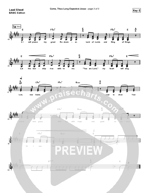 Come Thou Long Expected Jesus Lead Sheet (SAT) (Dennis Jernigan)