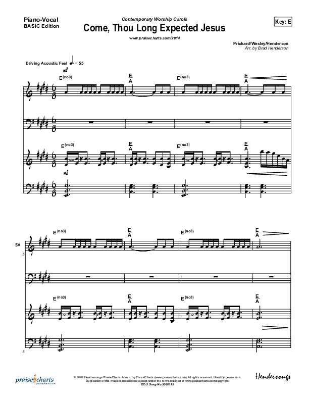 Come Thou Long Expected Jesus Piano/Vocal (SATB) (Dennis Jernigan)