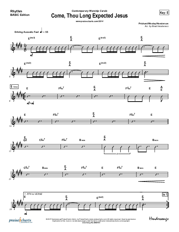 Come Thou Long Expected Jesus Rhythm Chart (Dennis Jernigan)