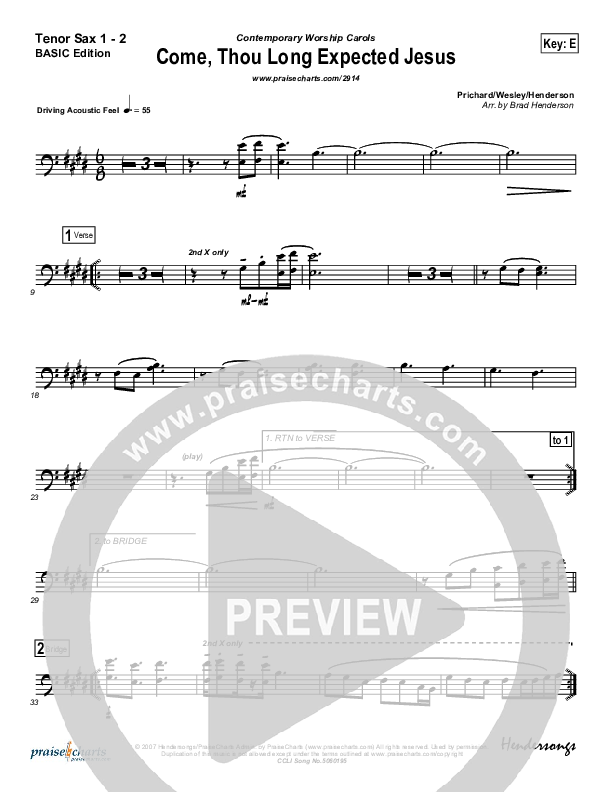 Come Thou Long Expected Jesus Tenor Sax 1/2 (Dennis Jernigan)