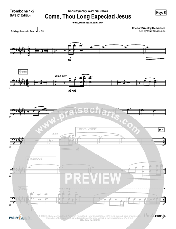 Come Thou Long Expected Jesus Trombone 1/2 (Dennis Jernigan)