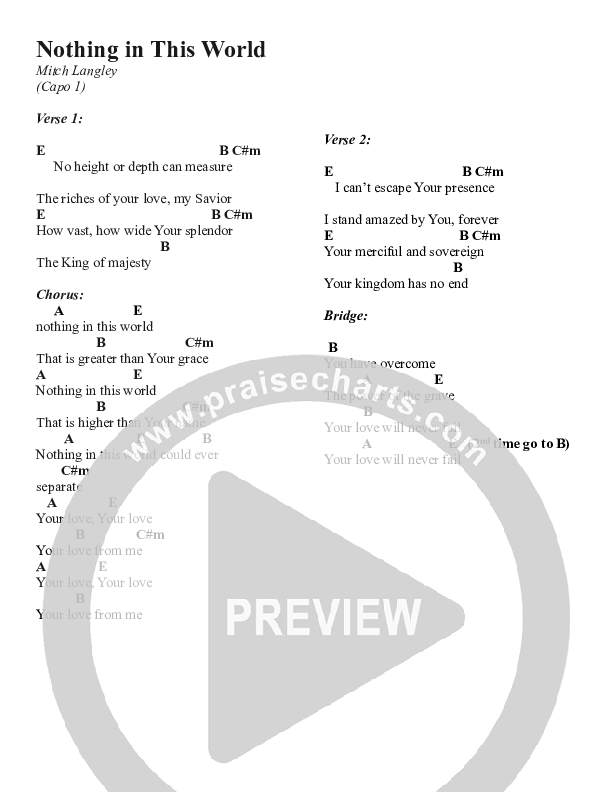 Nothing In This World Chords & Lyrics (Mitch Langley)