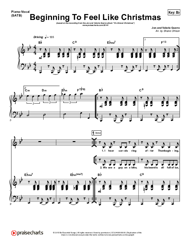 Beginning to Feel like Christmas Piano/Vocal (SATB) (Jon and Valerie Guerra)