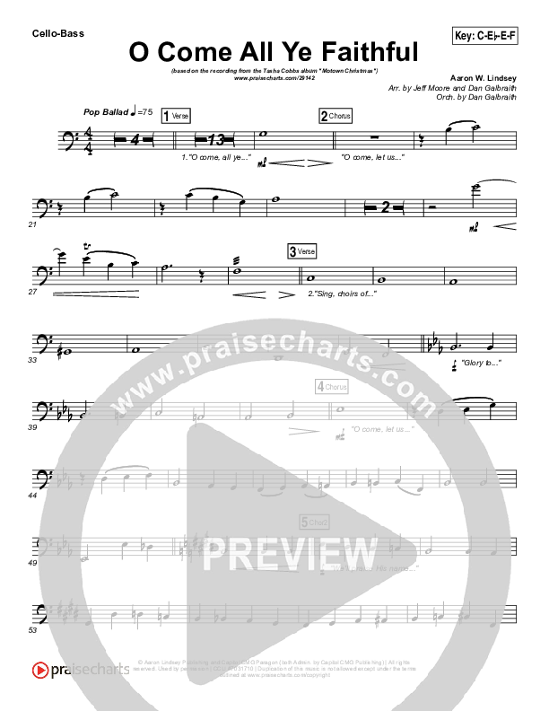 O Come All Ye Faithful Cello/Bass (Tasha Cobbs Leonard)