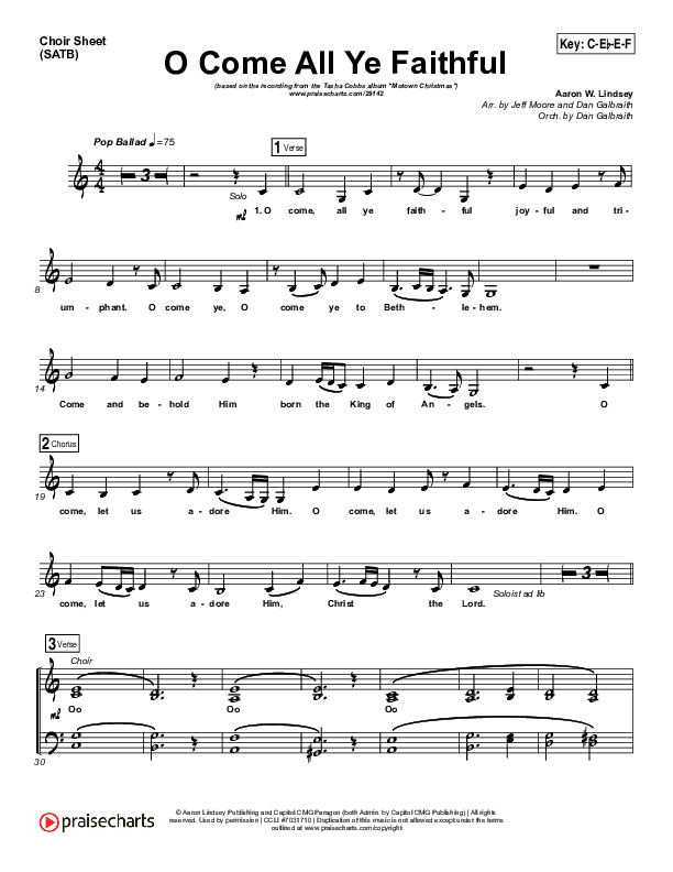 O Come All Ye Faithful Choir Sheet (SATB) (Tasha Cobbs Leonard)