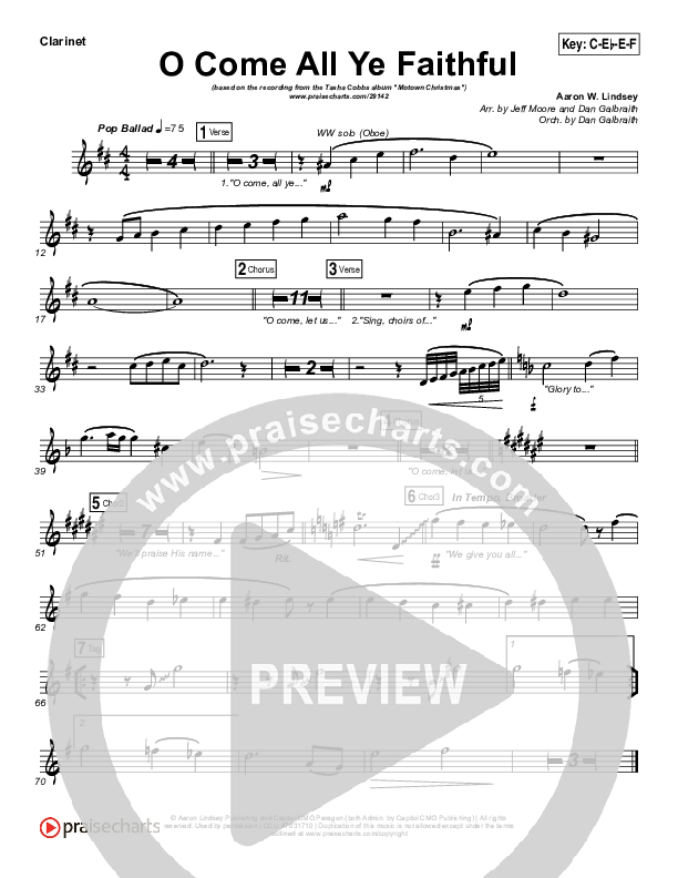 O Come All Ye Faithful Clarinet (Tasha Cobbs Leonard)