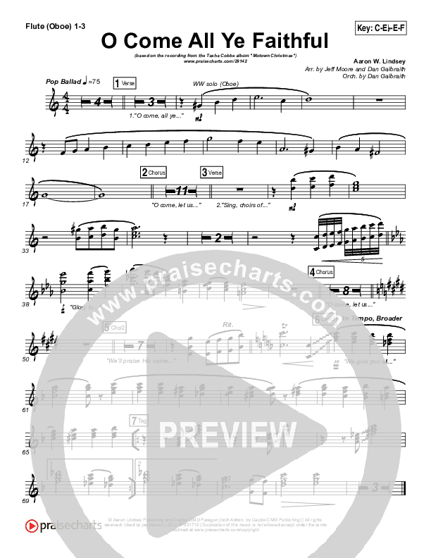O Come All Ye Faithful Flute/Oboe 1/2/3 (Tasha Cobbs Leonard)