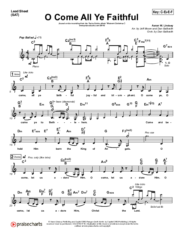 O Come All Ye Faithful Lead Sheet (SAT) (Tasha Cobbs Leonard)