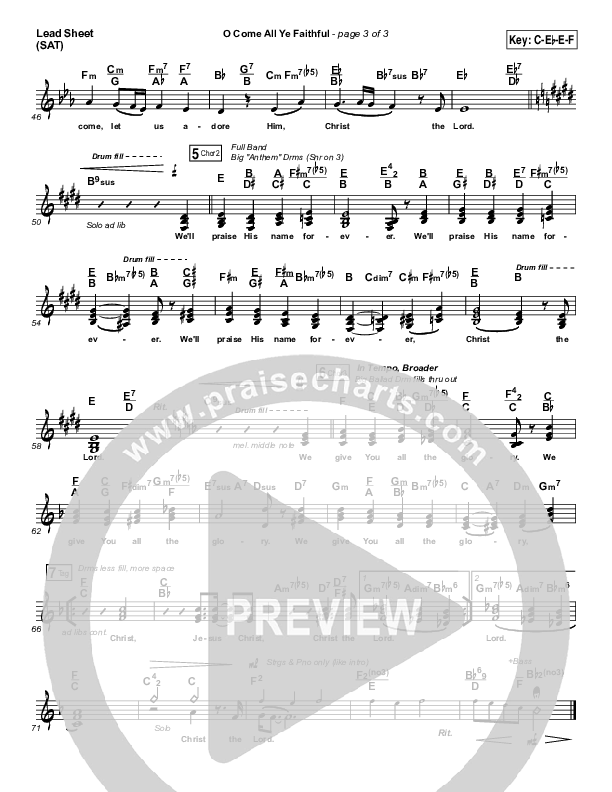 O Come All Ye Faithful Lead Sheet (SAT) (Tasha Cobbs Leonard)