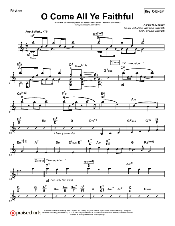 O Come All Ye Faithful Rhythm Chart (Tasha Cobbs Leonard)