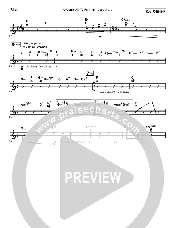 O Come All Ye Faithful Rhythm Chart (Tasha Cobbs Leonard)