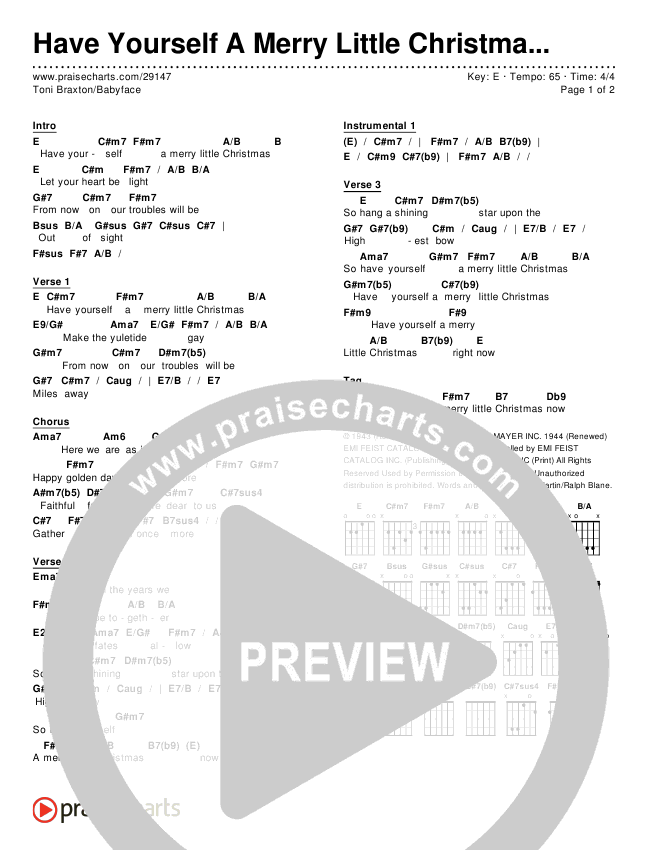 Have Yourself A Merry Little Christmas Chords & Lyrics (Toni Braxton / Babyface)