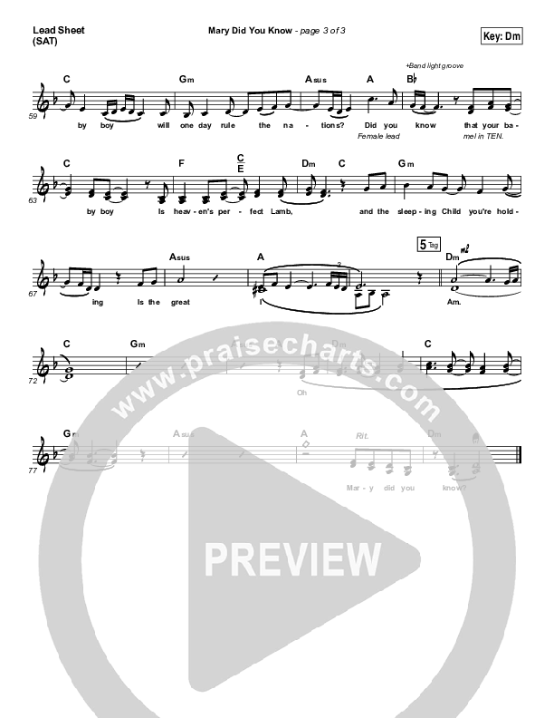 Mary Did You Know Lead Sheet (SAT) (India Arie / Gene Moore Jr.)