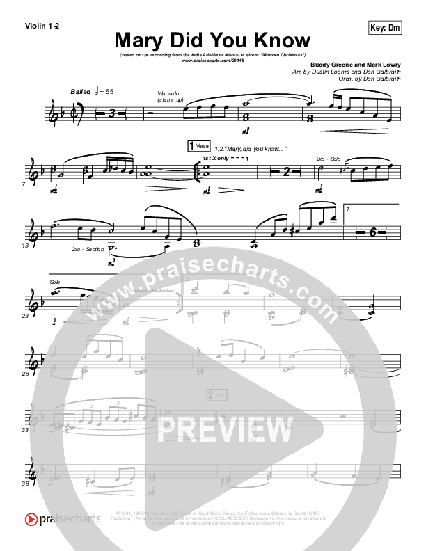 Mary Did You Know Violin 1/2 (India Arie / Gene Moore Jr.)