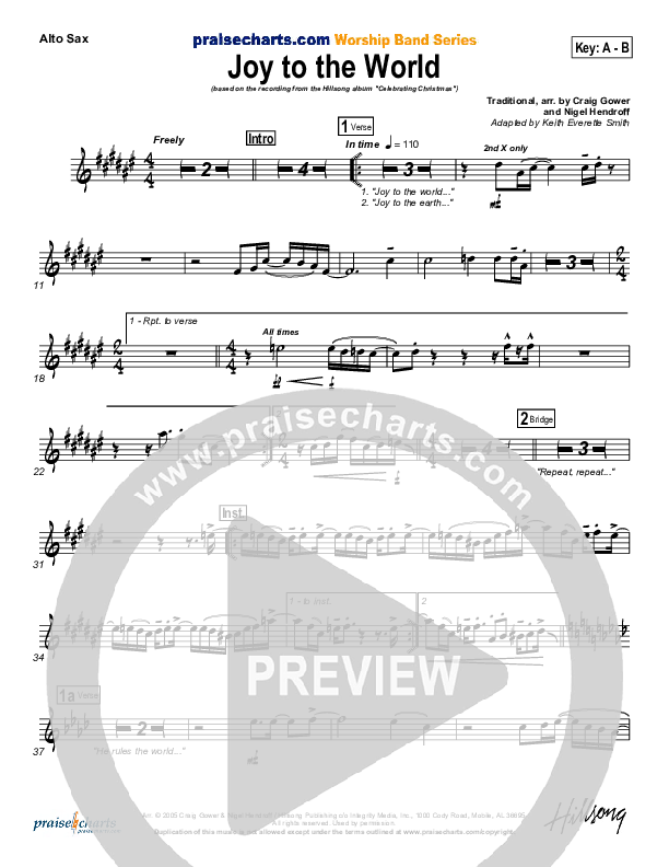 Joy To The World Alto Sax (Hillsong Worship)