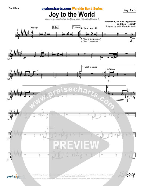 Joy To The World Bari Sax (Hillsong Worship)