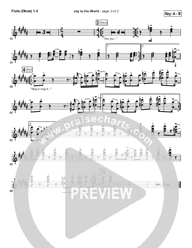 Joy To The World Flute/Oboe 1/2/3 (Hillsong Worship)