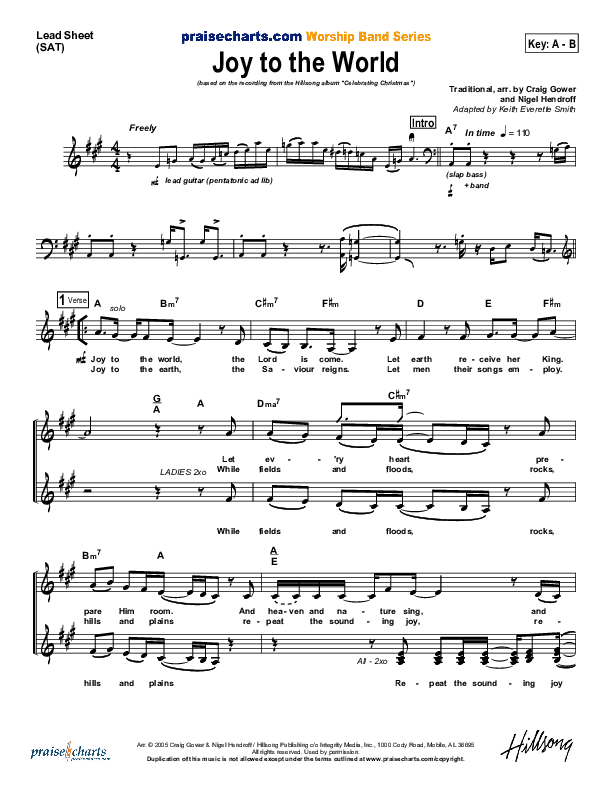 Joy To The World Lead Sheet (Hillsong Worship)