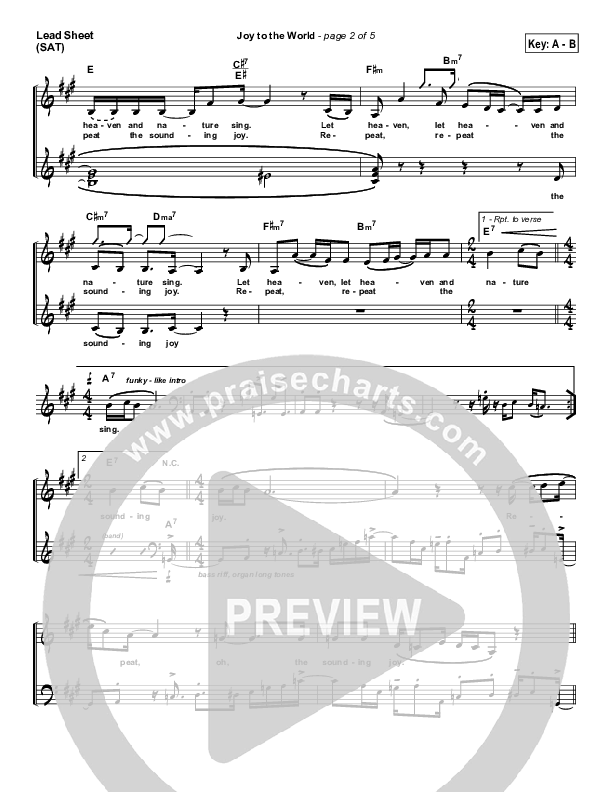 Joy To The World Lead Sheet (Hillsong Worship)