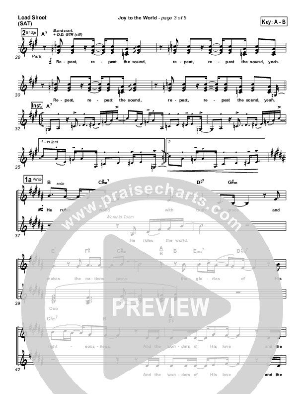 Joy To The World Lead Sheet (SAT) (Hillsong Worship)