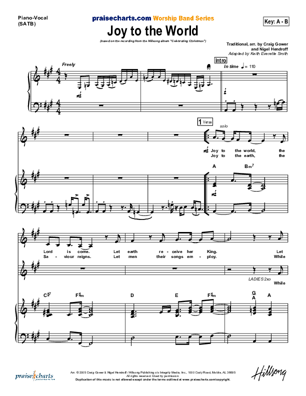 Joy To The World Piano/Vocal (Hillsong Worship)