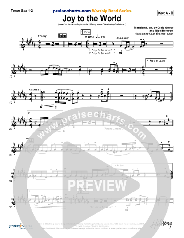 Joy To The World Tenor Sax 1/2 (Hillsong Worship)