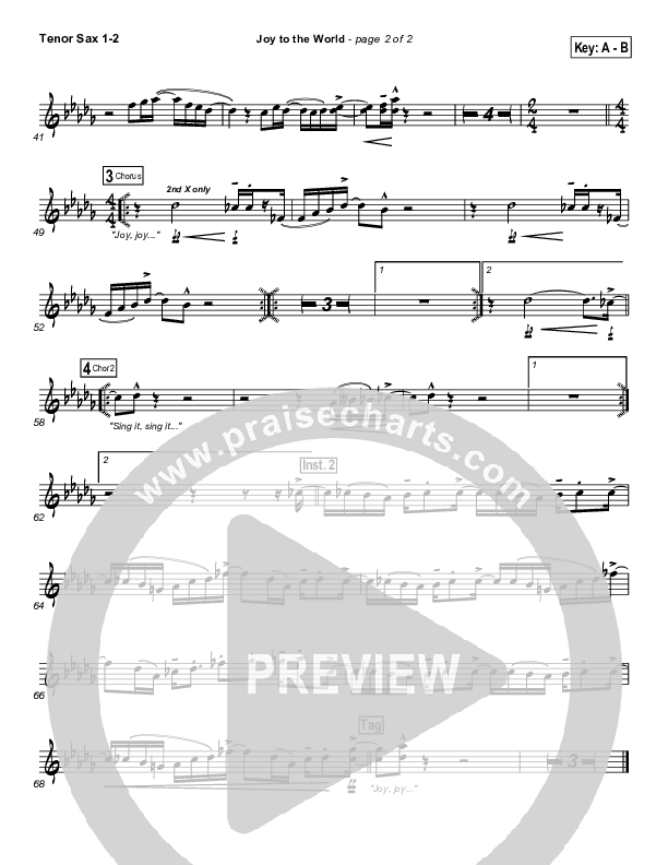 Joy To The World Tenor Sax 1/2 (Hillsong Worship)