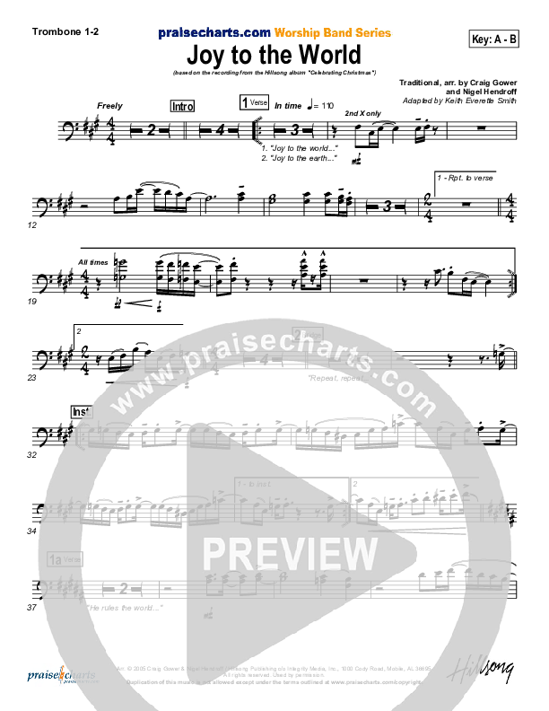 Joy To The World Trombone 1/2 (Hillsong Worship)