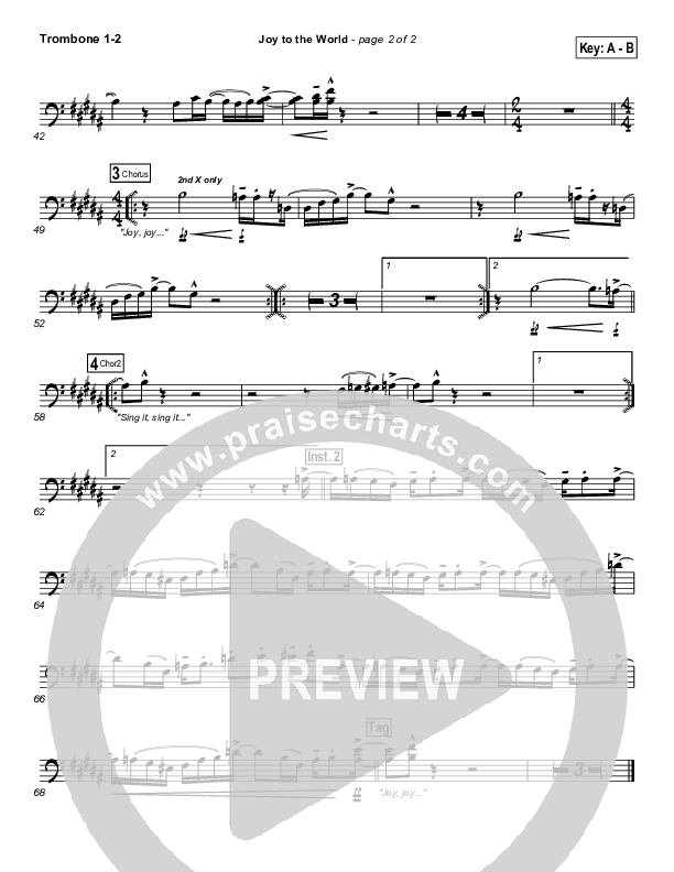 Joy To The World Trombone 1/2 (Hillsong Worship)