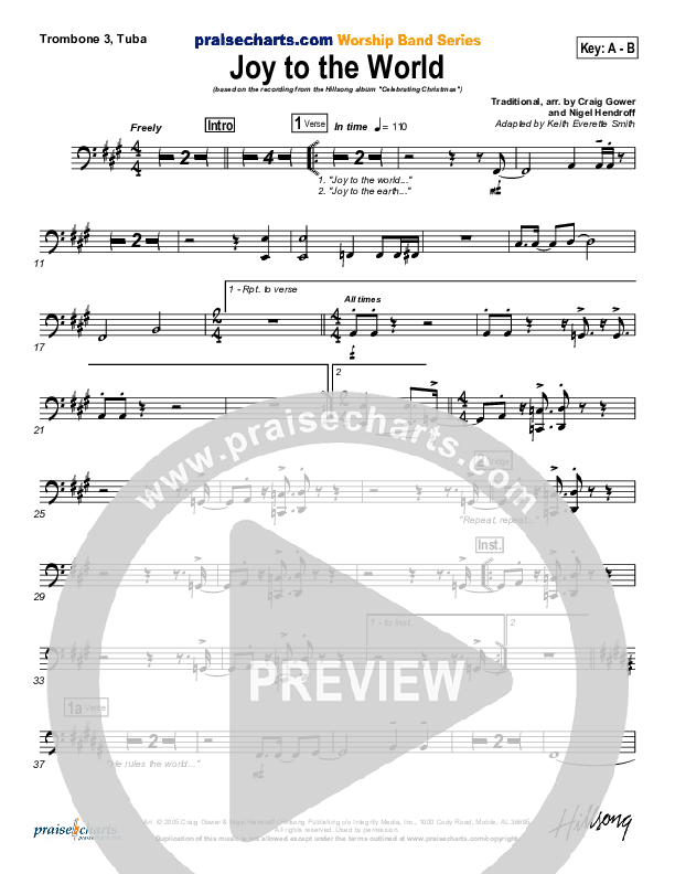 Joy To The World Trombone 3/Tuba (Hillsong Worship)