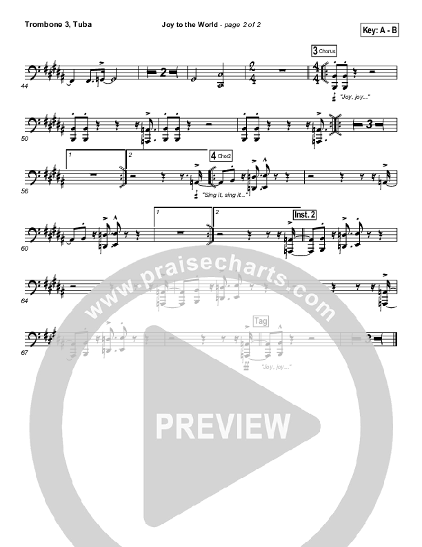 Joy To The World Trombone 3/Tuba (Hillsong Worship)