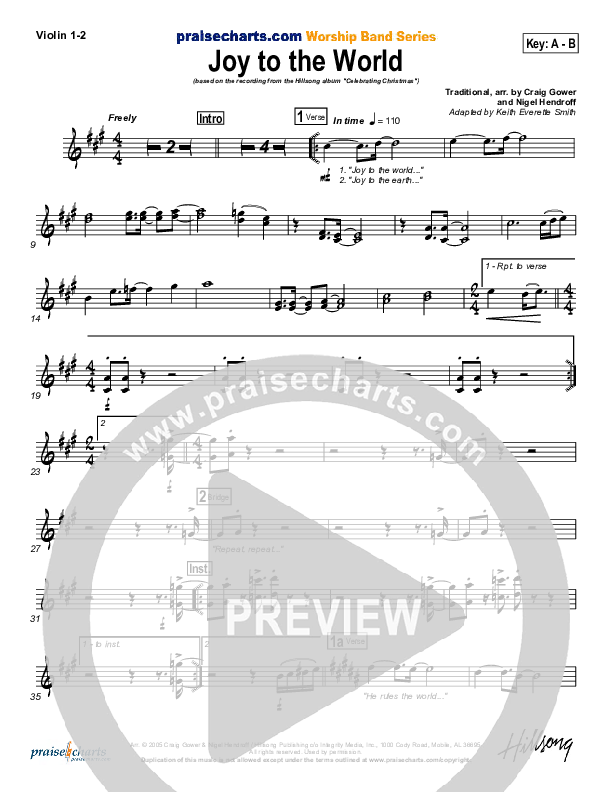 Joy To The World Violin 1/2 (Hillsong Worship)