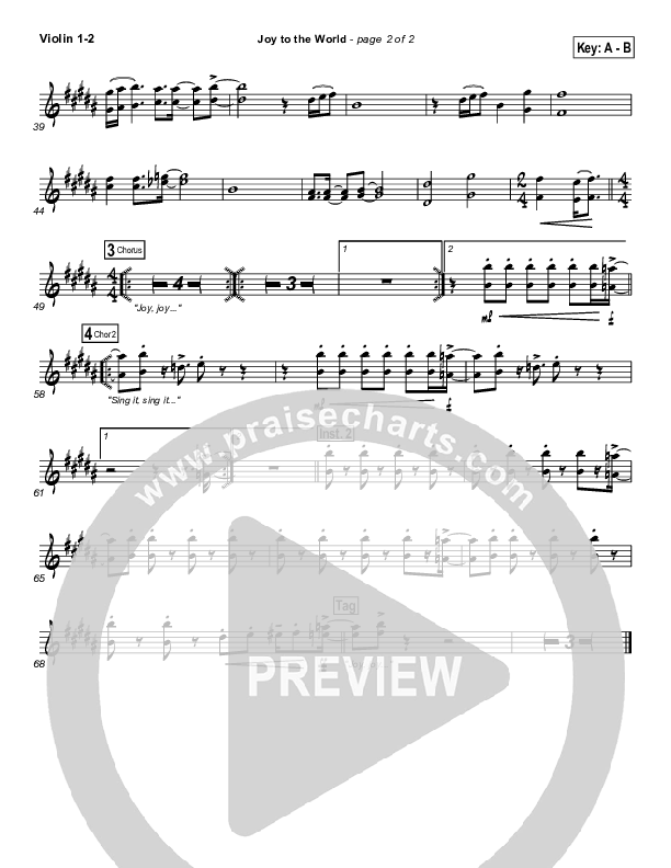 Joy To The World Violin 1/2 (Hillsong Worship)