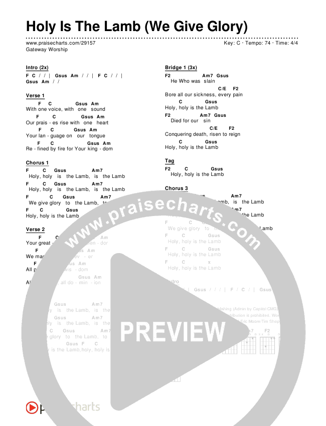 Holy Is The Lamb (We Give Glory) Chords & Lyrics (Gateway Devotions)