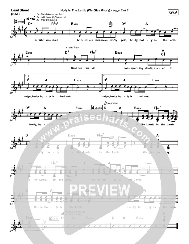 Holy Is The Lamb (We Give Glory) Lead Sheet (SAT) (Gateway Devotions)