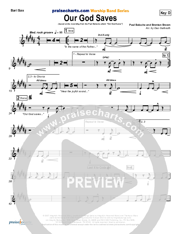 Our God Saves Bari Sax (Paul Baloche)