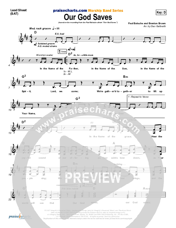 Our God Saves Lead Sheet (SAT) (Paul Baloche)