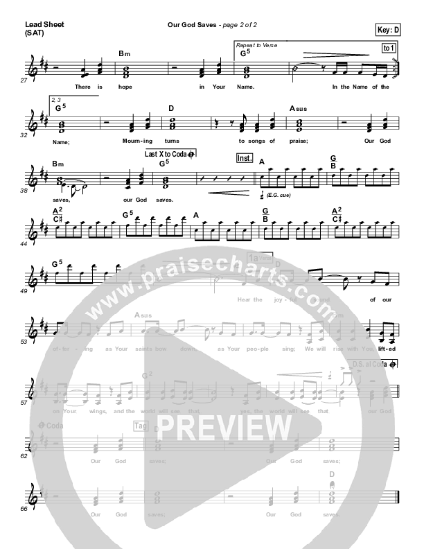 Our God Saves Lead Sheet (SAT) (Paul Baloche)