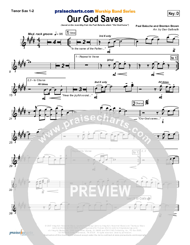 Our God Saves Tenor Sax 1/2 (Paul Baloche)