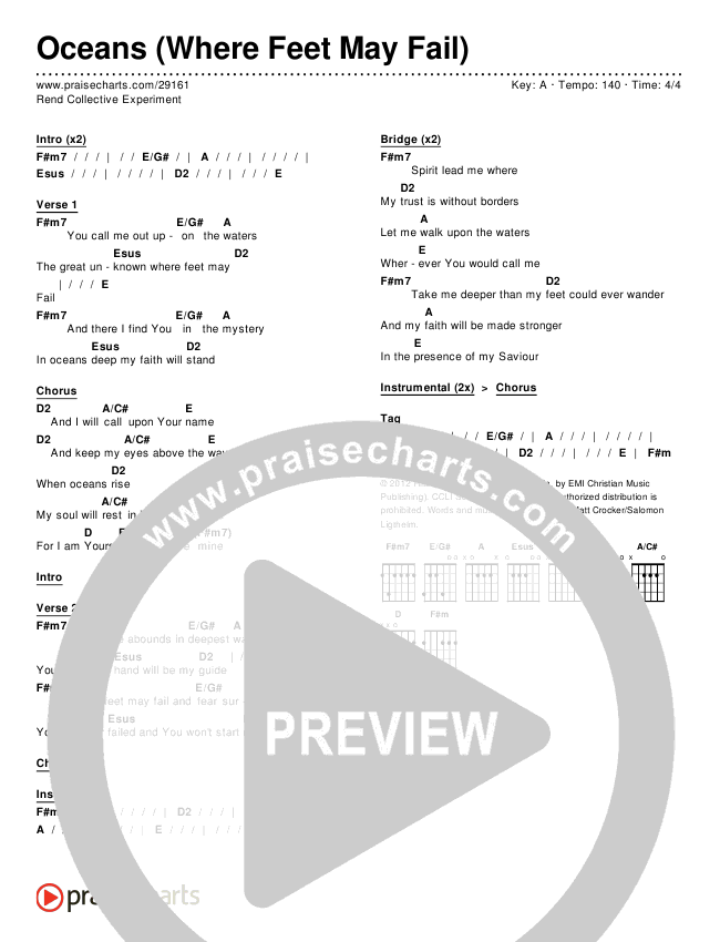 Oceans (Where Feet May Fail) Chords & Lyrics (Rend Collective)